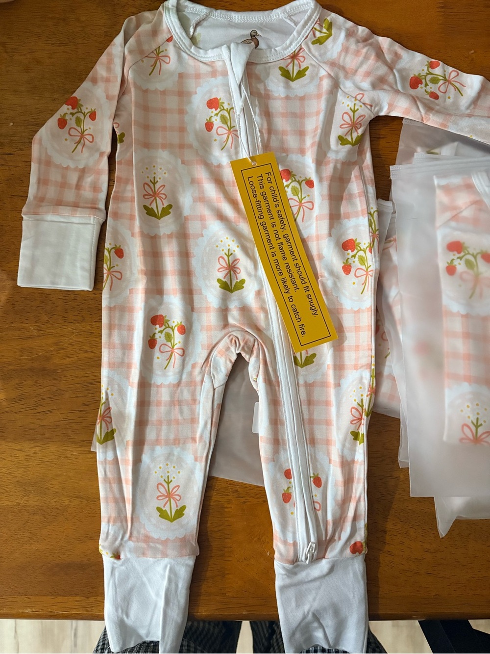 Soft Pink Floral Plaid Baby Footie with Zipper